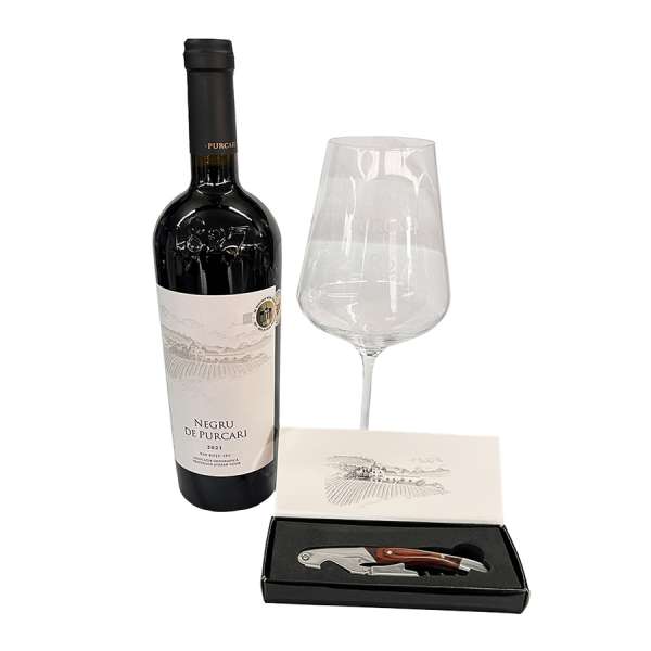 Confezione regalo Negru de Purcari con Tirabuscion Cavatappi e Calice
